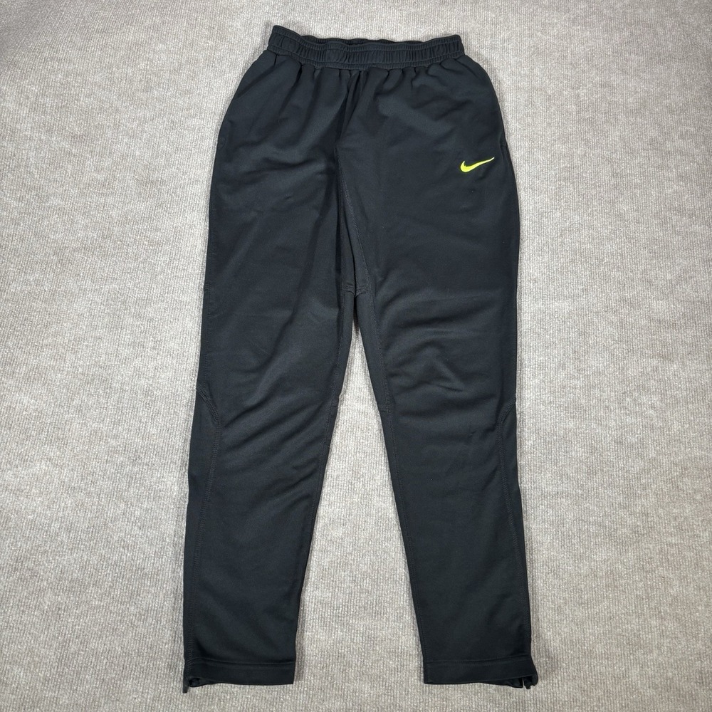 Nike Track Pants Mens S Black Dri Fit Black Volt Athletic Soccer Embroidred Logo